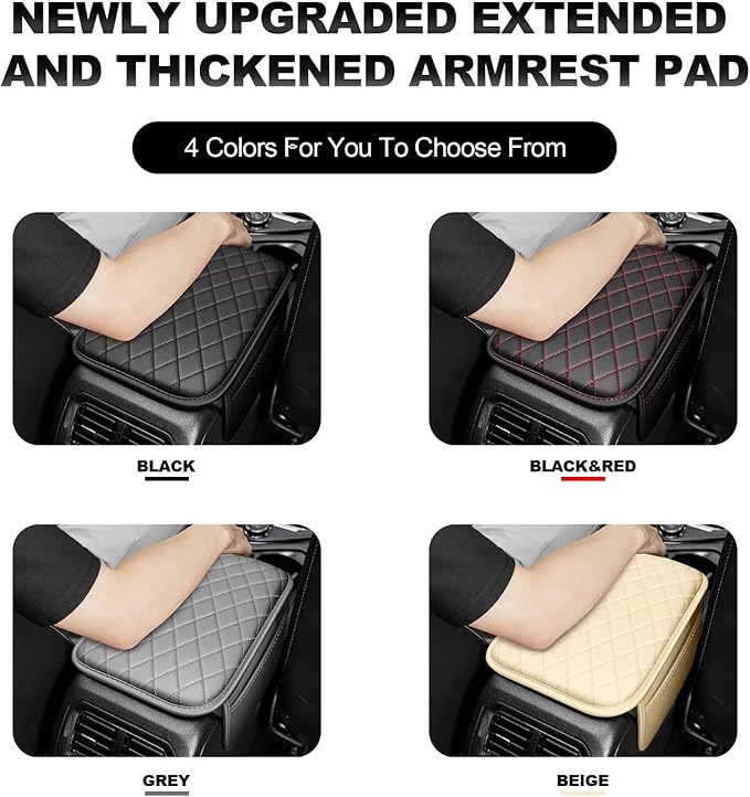 Upgraded Car Center Console Cover Fit for Tacoma Faux Leather Car Armrest Cover Cushion with 2 Storage Bags,Car Armrest Storage Box Interior Accessories(Grey&Whiteline)