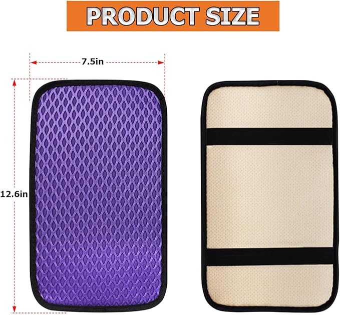 Car Center Console Cover, Anti-Slip Breathable All Seasons Automotive Mesh Armrest Box Pad Cover for Comfortable Support, Vehicle Interior Decor Universal for SUV, Truck, RV（Purple）