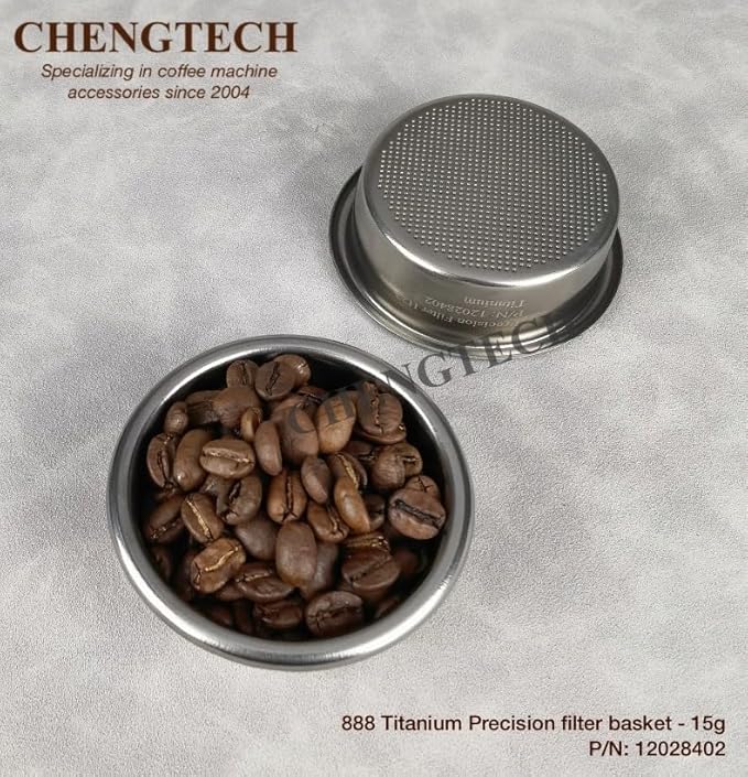 58mm 15g 888Ti Titanium Espresso Filter Basket – Precision 888 Holes, Straight-Walled Flat Bottom, Ridgeless Design for Consistent Extraction