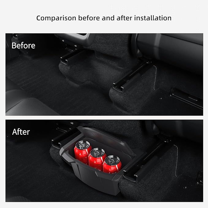Rear Center Console Floor Storage Organizer Box for Tesla Model Y Juniper 2025 2026,Black TPE Car Accessory with Anti-Slip Lid,Backseat 2nd Row Seat Organizer Bin