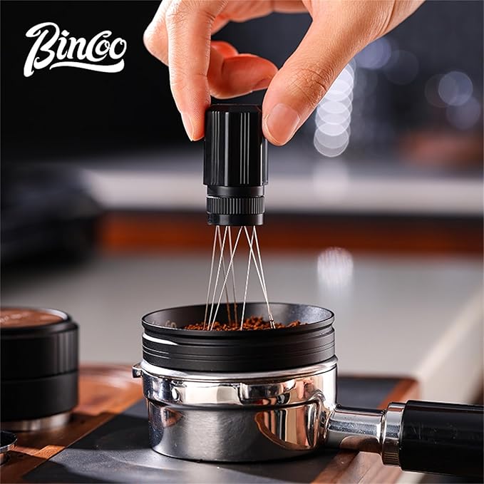 Bincoo Espresso Stirrer-Coffee Distribution Tool with 8 SUS304 Needles,Adjustable Needle WDT Tool with ABS Body,Espresso Distribution Tool (Black)