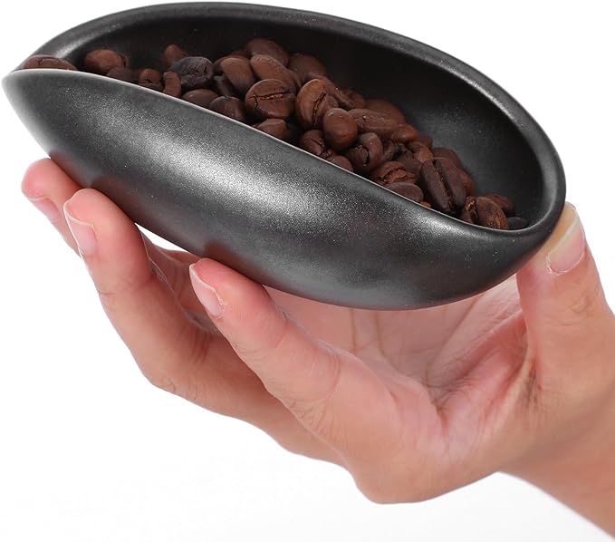 Ceramic Coffee Dosing Cup Tea Storage Tray Bowls Coffee Bean Dosing Vessel Weigh Single Dose Measuring Container for Loose Leaf Tea (Black)