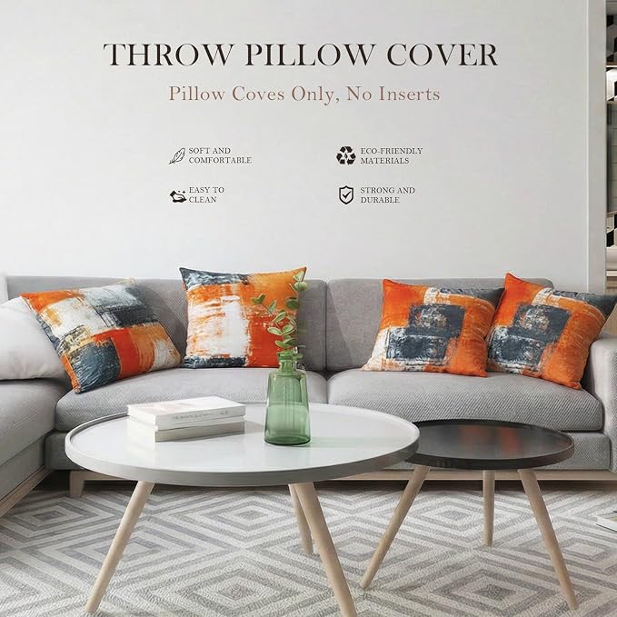 Burnt Orange Throw Pillow Covers 16x16 Set of 4 Decorative Cushion Cover Taupe Abstract Art Painting Pillow Covers for Sofa Couch Bedroom Living Room Outdoor Home Décor