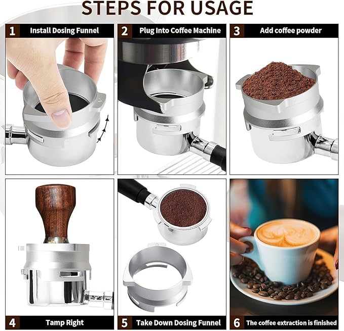 YFWOOD 54mm Dosing Funnel and Puck Screen Set, Lightweight Aluminum Espresso Funnel, for Breville Barista Portafilters,Hands-Free Coffee Accessrioes, Silver