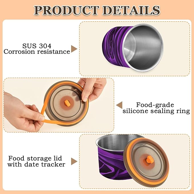 Purple Rose Airtight Food Canister, 30oz Stainless Steel Storage Jar for Coffee Beans Tea Grains Snacks, Kitchen Organizer Decor