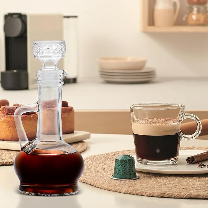 BSTKEY Set of 2 Olive Oil Dispenser Bottle with Stopper, Elegant Style Glass Cruet Bottles for Kitchen, 250ml Oil Dispenser Spout Container for Syrup Olive Vinegar