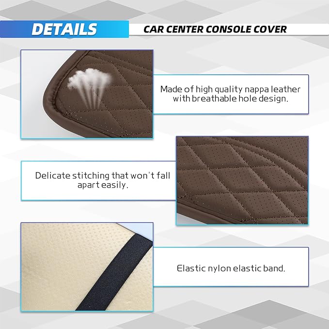 Car Center Console Cover, 11.8"×6.7" Leather Armrest Cover for Cars, Multifunctional Auto Armrest Cushion Pad with Storage Pocket, Universal Arm Rest Protector Car Accessories (Coffee)