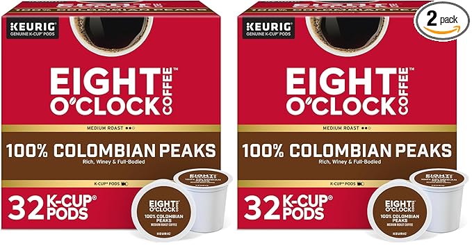 Eight O'Clock Coffee Colombian Peaks -Serve Keurig K-Cup Pods,Medium Roast Coffee Pods,32 Count (Pack of 2)