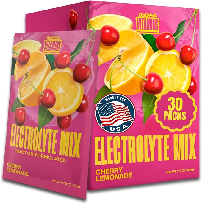 Dr. Price’s Electrolytes Hydration Powder Packets – Cherry Lemonade, 30 Packs | Sugar Free Electrolyte Drink Mix, 72+ Trace Minerals, Manganese | Keto, Vegan, Doctor-Formulated, Made in USA