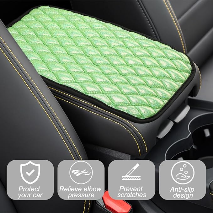 Car Center Console Cover, Soft Comfortable Vehicle Armrest Seat Box Cover Cushion, Wear Resistant Auto Armrest Storage Box Decoration Protector Pad, Universal for Truck SUV Sedan (Green)