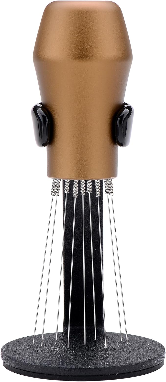 Normcore WDT Distribution Tool with Stand V3, 9 Prong Needle Espresso Stirrer, 18 Needles 0.25mm / 0.3mm Thick Spring Wires, Weiss Distribution Technique, Bronze Anodized Aluminum Handle