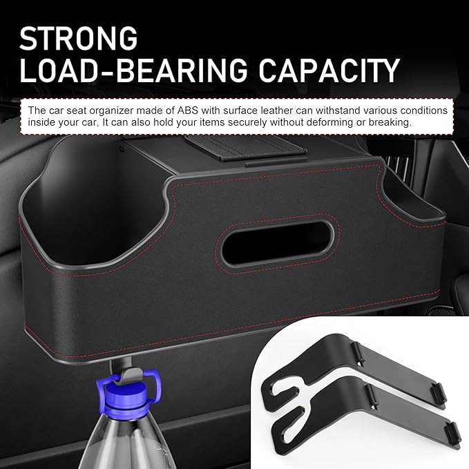 Car Back Seat Storage Box, Leather Car Seat Back Multifunctional Organizer, Detachable Partition Design Backseat Storage Box for Cars, Great Fit for Kids and Travel (Beige)