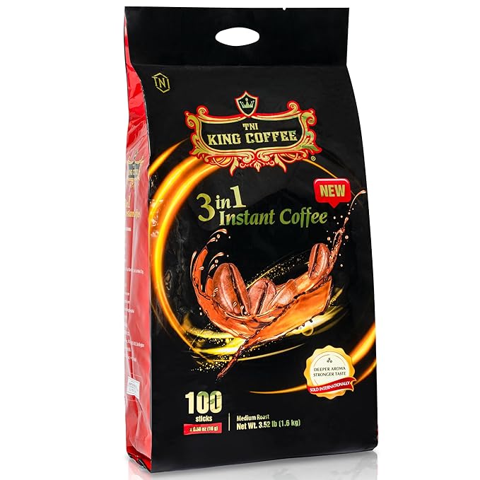 TNI King Coffee 3 in 1 Instant Vietnamese Coffee, 100 Single Serve Packets - Individual Pocket Size Sachet Sticks - Blended with Coffee, Cream Powder and Sugar - Bulk Size Pack