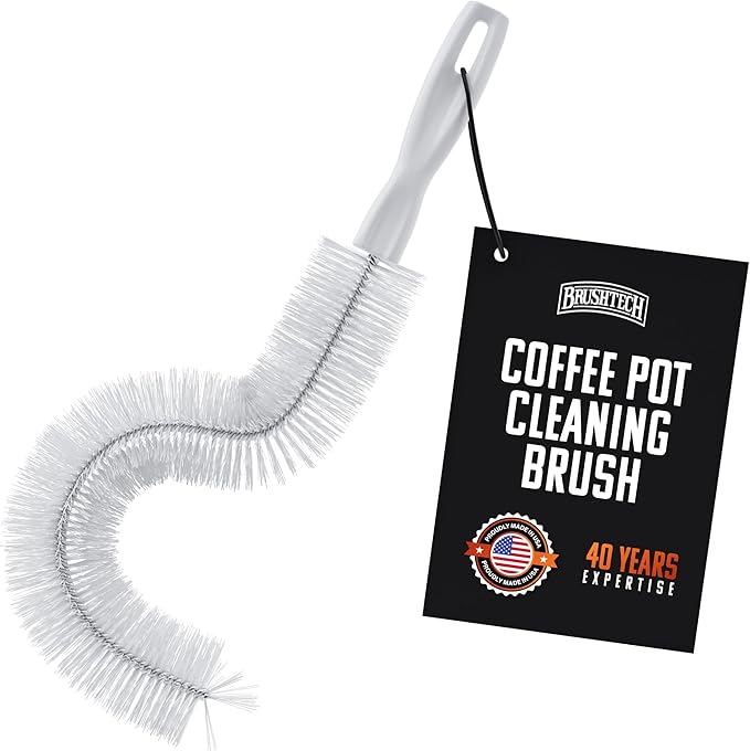 Brushtech Coffee Pot Cleaning Brush - Curved Design for Deep Clean Coffee Pot Care with Soft Bristles, Comfortable Handle, No-Soap Scrubbing Action – Made in The USA