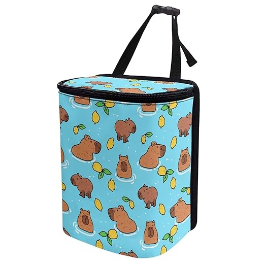 KEIAHUAN Capybara Car Trash Can Bin with Lid Hanging for Back Seat Collapsible and Portable Multipurpose Trash Bin Garbage Can for Car Office Home