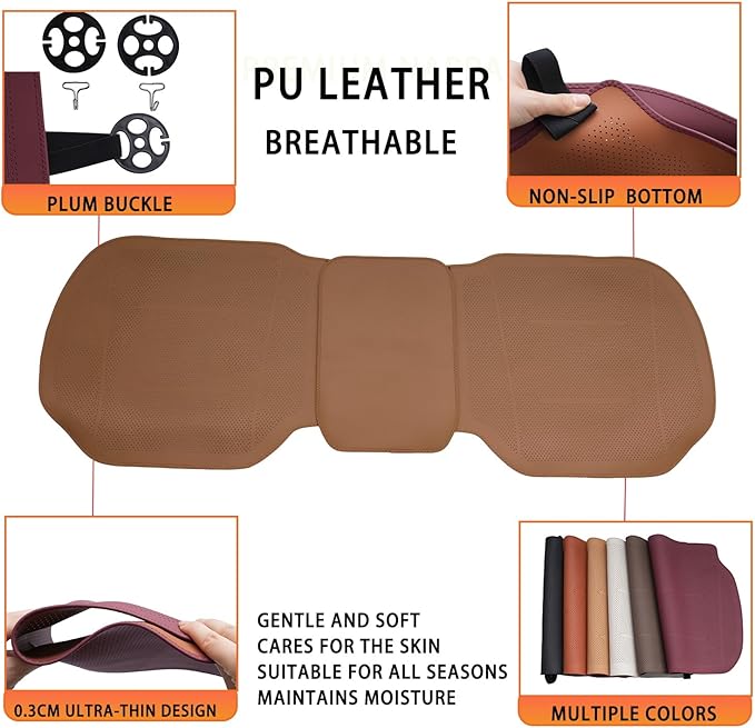 ontto 1 PC Car Rear Seat Cushion for Driving Universal Auto Seat Mat Perforated PU Leather Seat Pad Non-Slip Seat Mat Cooling in Summer,Light Brown