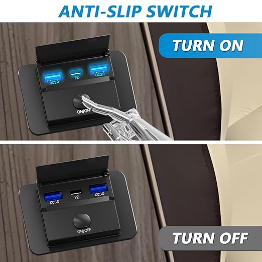 72W 12V USB Outlet, VANONE 12 Volt USB Charging Port, 36W PD USB C and Dual 18W QC3.0 USB Ports Charger Socket Wall Mount, Accessories for Car Boat Marine Motorcycle Campers RV Truck Golf Cart, etc