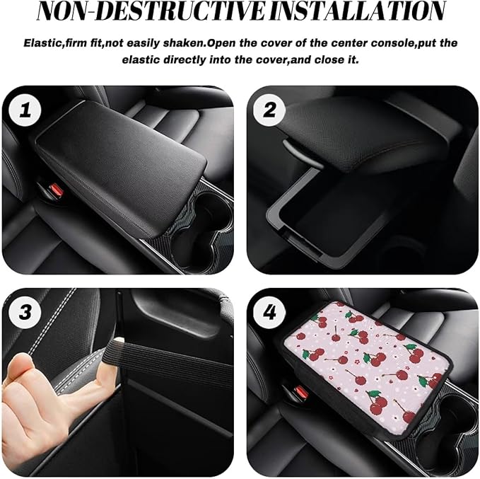 Dreaweet Car Armrest Cover Center Console Pink Cherry Car Accessories Center Console Covers with Pockets for Car SUV Truck Sedan,Cute Car Arm Rest Cushion Pad for Women