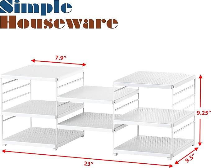 Simple Houseware Expendable Kitchen Counter Shelf Organizer, White, Plastic, 23.2" L x 9.8" W x 8.7" H