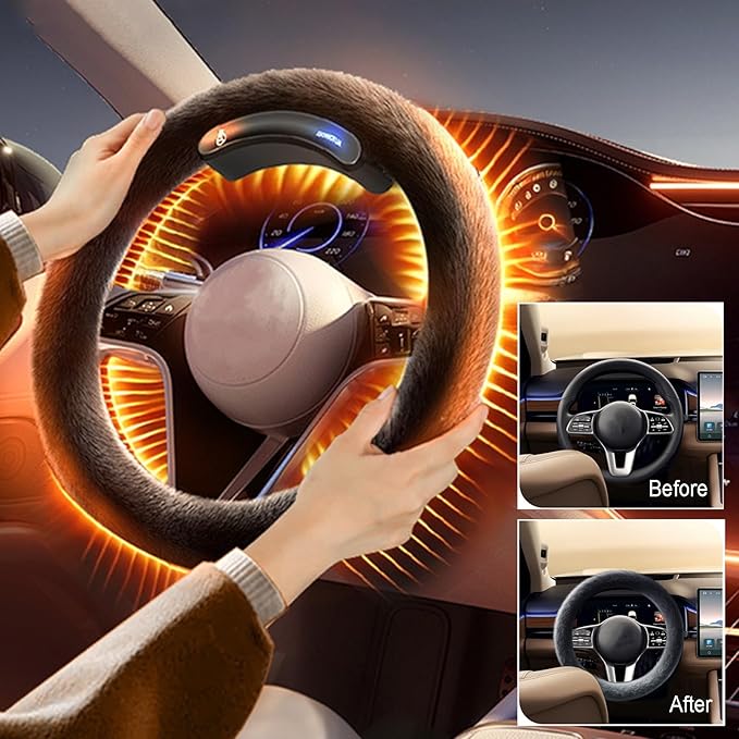 Wireless Heated Steering Wheel Cover, 15" Steering Wheel Warmer with Non-Slip Lining, for Cars Trucks SUVs(-20-0℃ Type O)