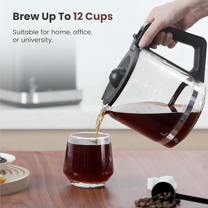 Gevi 12-Cup Programmable Coffee Maker with Touchscreen, Strong Brew & Iced Coffee Options, Auto Shut-Off, 4-Hour Keep Warm, Glass Carafe, Anti-Drip System, Permanent Filter Included