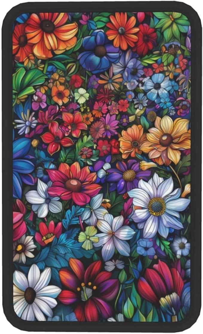 Car Center Console Pad Boho Flower Non-Slip Armrest Cover Floral Mandala Car Center Console Cushion Colorful Blossoms Flower Print Arm Rest Covers