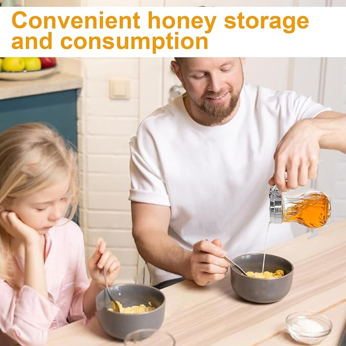 4Pcs 8oz Syrup Dispenser Honey Pot Glass Honey Dispenser Jar, Maple Syrup Dispenser, Honey Container, Commercial Quality With Handle Honey Dispenser for Home Kitchen Storage (4, Twill weave 4 Pack)