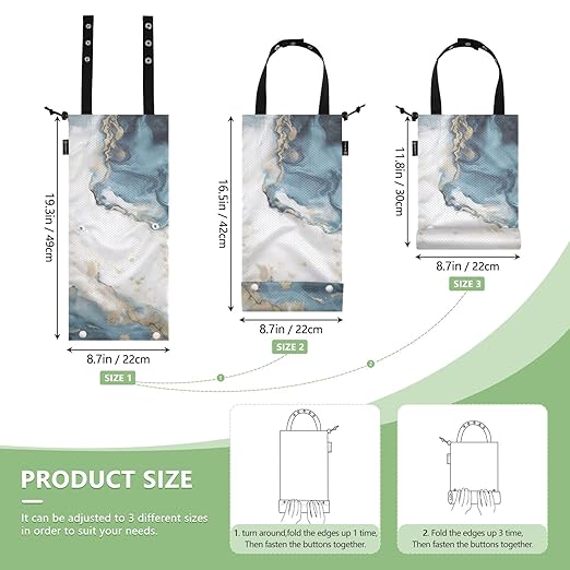 ALAZA Hanging Car Trash Bags Garbage Bag Trash Can for Back Seat Small Marble Nordic Style Washable Storage Bag Retractable 2 Pack