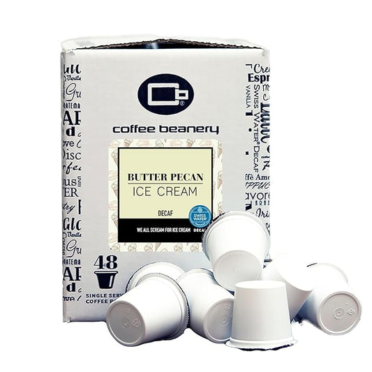 Coffee Beanery Butter Pecan Ice Cream Decaf Coffee Pods | 48ct Bulk Flavored Medium Roast | 100% Specialty Arabica Gourmet Coffee