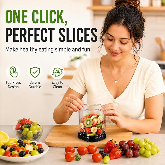 CUNSENR Strawberry Slicer, Fruit Slicer Cup with Stainless Steel Blades, Detachable Strawberry Cutter & Fruit Cutter for Strawberries, Banana, Egg, Cucumber, Mushroom, Quick Meal Prep - Black