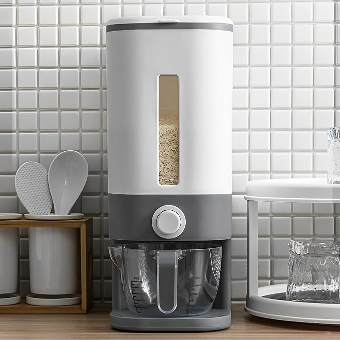 Sooyee 22 Lbs Rice Dispenser with Measuring Cup, Large Food Storage Container for Rice, Corn, Soybean & Oatmeal, Airtight, Moisture Proof