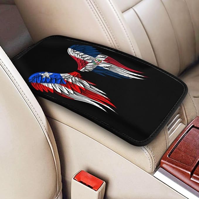 Auto Center Console Pad Puerto Rico Porto Rico Puerto Rican and Dominican Republic Flag Wings Car Armrest Cover Armrest Seat Handrail Box Cover Cushion Universal Decoration Protector Accessories