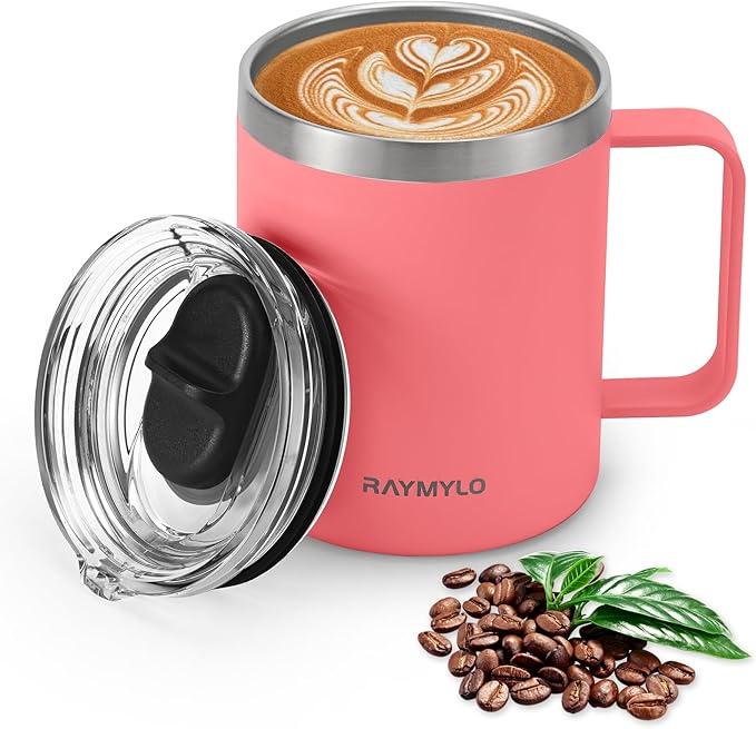 Insulated Coffee Mug 12 oz, Double Wall Stainless Steel Coffee Mug with Lids, Leak-Proof & Detachable Slider Lid for Thorough Clean, Keeps Coffee Cold for 9 Hrs, Suitable for Camp Home Office