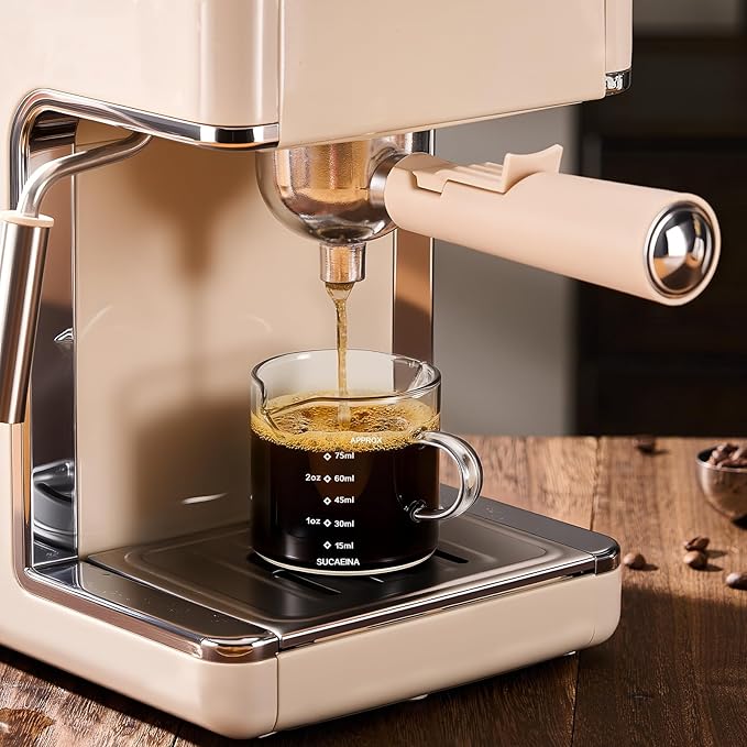 Espresso Cups Set of 2 with Handle, 2.5 OZ Double Spout Espresso Shot Cups Glass Measuring Cup with Dual Scale, Espresso Shot Glass with V-Shaped Mouth, Espresso Accessories