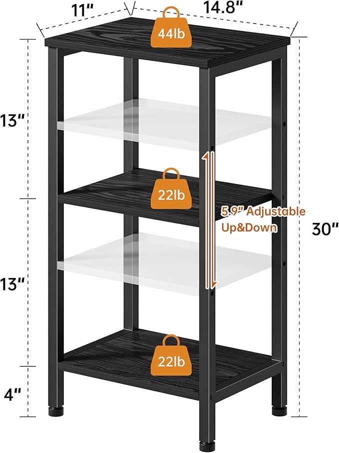 Small Black Side Table, Tall End Table with Adjustable Shelf, Accent Table Stand for Home Decor, Small Entryway Table, Bedroom Nightstand, Living Room, Office, Black