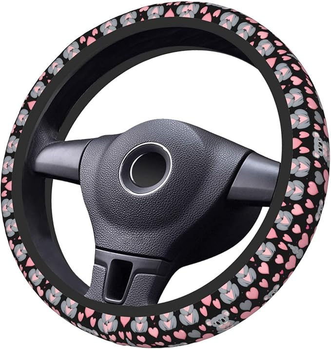 Cute Koalas Hearts Pattern Neoprene Steering Wheel Covers Women Men Car Accessories, Universal 15 Inch Fit Auto, Suvs, Truck