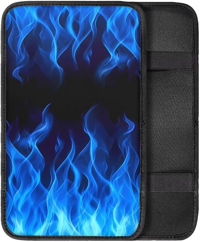 Car Middle Console Covers Non Slip Blue Flames Car Arm Rest Cushion Cover for Men Universal Auto Interior Accessories for Vehicle, SUV, Truck