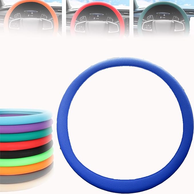 Cool Non-Slip Silicone Steering Wheel Protector, Car Steering Wheel Protective Cover, Non-Slip Car Steering Wheel Cover, Universal Fit Easy to Clean Steering Wheel Cover (deep Blue), RZX123