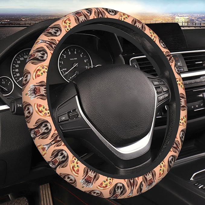 German Shorthaired Pointer Pizza Car Steering Wheel Cover, 15 Inch Steering Wheel Cover Stylish Decor for Most Cars