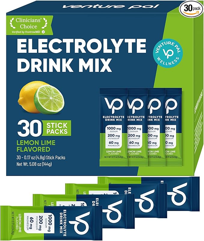 Venture Pal High Sodium Sugar-Free Electrolyte Powder Packets - Hydration Packets with Sodium, Potassium & Magnesium | Zero Calories | Vegan, Keto, and Paleo Friendly | 30 Sticks