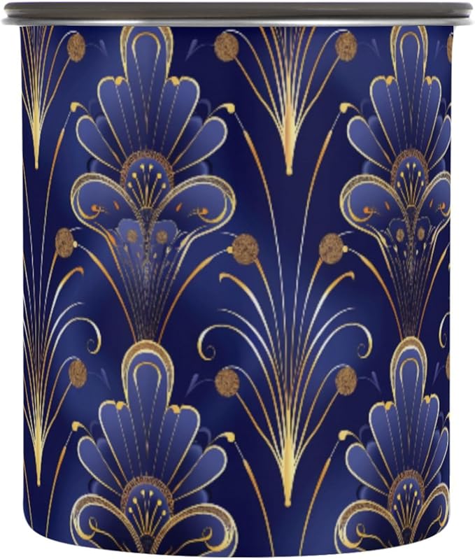 ALAZA Floral Royal Blue & Gold Damask Airtight Coffee Bean Canister 900ml Food Storage Containers with Lids For Gournd, Tea, Sugar, Flour, Rice, Cereal, Candy Cookie Jar