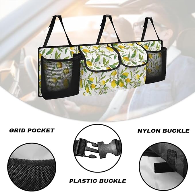 Lemon Trunk Organizer with 4 Pockets, Adjustable Car Organizers Storage Back Seat Car Organizer Machine Washable, Make The Trunk of Your Car Look Neat and Tidy