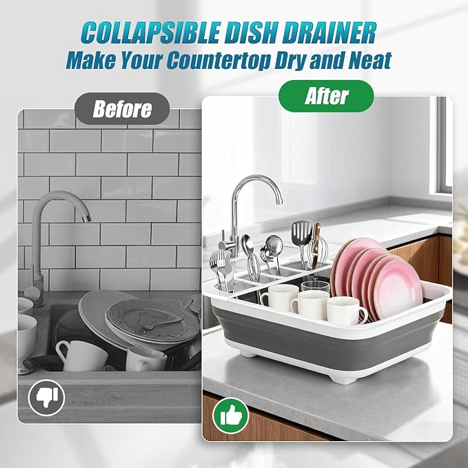 4 Pack Collapsible Dish Drying Rack Portable Dish Rack for Kitchen RV Campers Travel Trailer - Space Saving Kitchen Storage Tray, Send Goods from Local Warehouse