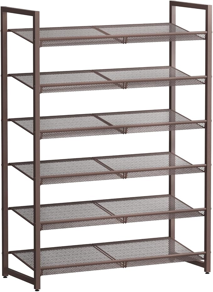 6-Tier Metal Large Shoe Rack,Tall Shoe Rack for Closet,entryway,Garage, with Adjustable Flat or Angled Shelves, Hold 20-26 Pairs Shoes