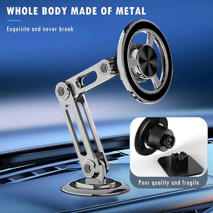 Universal 360° Pro Magnetic Car Phone Holder (2025) – Super Strong Suction & Adjustable Phone Mount for All Mobile Phones, Hands-Free Viewing with Metal Ring, No Signal Interference
