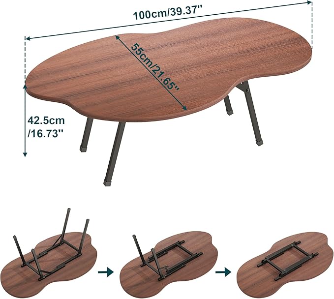 Foldable Coffee Table,Mid Century Modern Coffee Table Living Room Tables,Cloud Shape Irregular Center Table,Portable Folding Table for Small Spaces,Living Room,Bedroom,Entryway,Easy Assembly,Walnut