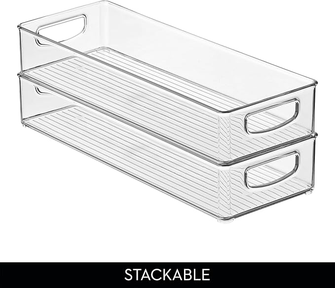 iDesign Slim Extra Long Clear Storage Bin, Narrow Stackable Organizer for Kitchen or Pantry, 2-Pack