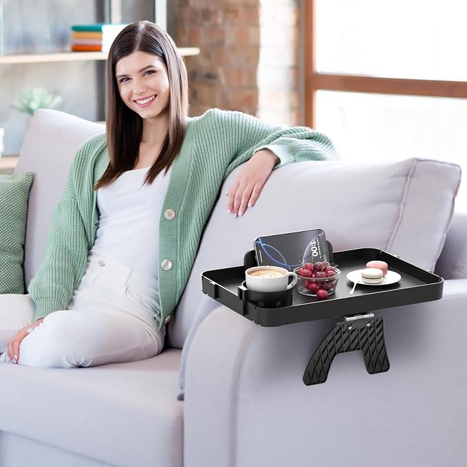 Couch Armrest Table Couch Arm Tray Cup Holder Plastic Armchair Caddy Recliner Arm Caddy Large Sofa Armrest Organizer Adjustable Clip on Snack Tray Drink Holder Removable Phone Pad Holder 16.38x11.02''