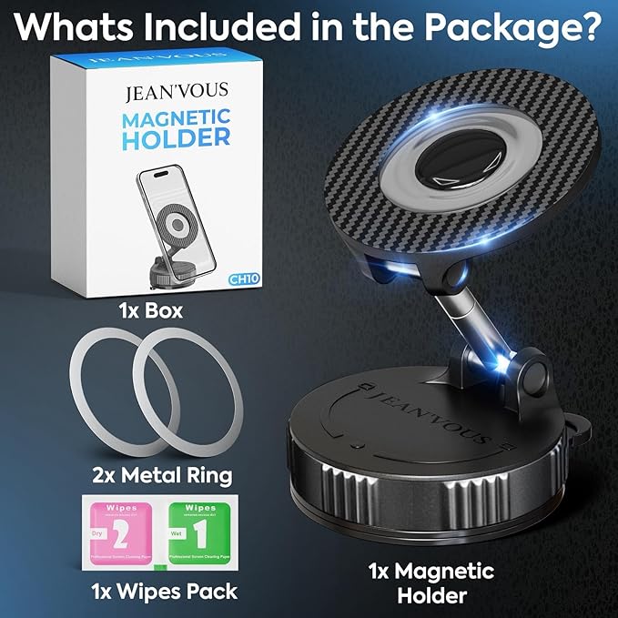2026 Upgraded Vacuum Magnetic Phone Holder for Car, Premium Car Phone holder MagSafe, Universal 360° Dashboard Phone Holder with Strong Suction Grip, Carbon Fiber Style For Smartphones/Kitchen/Gym
