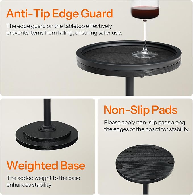 HOOBRO Small Round Side Table, Drink Table, Coffee Martini Table with Pedestal Accent for Small Spaces in Living Room, Bedroom, Sofa Couch, Black BB168BZ01